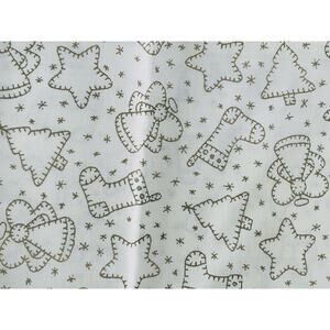 Christmas Fabric Cotton 46" x 23" Cream Gold Outline Stitched Pictures Art Quilt